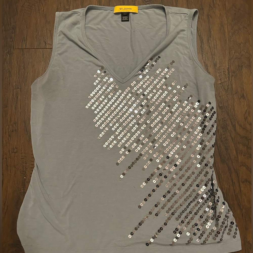 St. John Knits Gray Blue Sequined Top Size L
